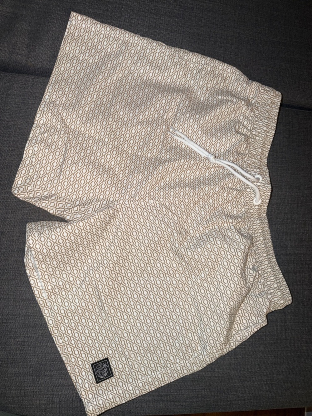 Men's Beige Geometric Swim Trunks - Lightweight Swim Shorts XL